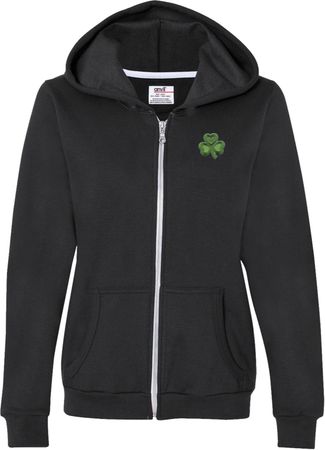 St Patricks Day Shamrock Patch Pocket Print Ladies Full Zip Hoodie