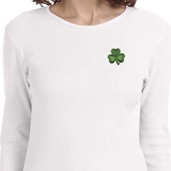 St Patricks Day Shamrock Patch Pocket Print Ladies Long Sleeve