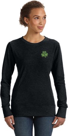 St Patricks Day Shamrock Patch Pocket Print Ladies Sweatshirt
