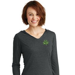 St Patricks Day Shamrock Patch Pocket Print Ladies Tri Hoodie
