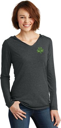 St Patricks Day Shamrock Patch Pocket Print Ladies Tri Hoodie