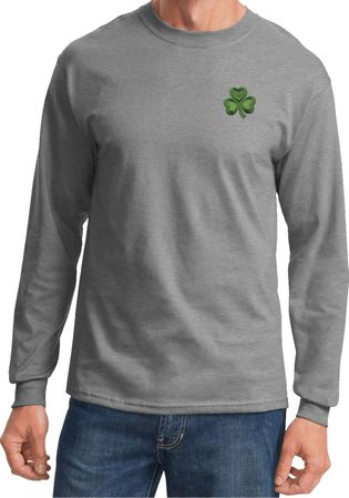 St Patricks Day Shamrock Patch Pocket Print Long Sleeve