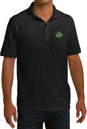 St Patricks Day Shamrock Patch Pocket Print Pique Polo