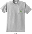 St Patricks Day Shamrock Patch Pocket Print Pocket Tee