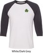 St Patricks Day Shamrock Patch Pocket Print Raglan Shirt