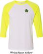 St Patricks Day Shamrock Patch Pocket Print Raglan Shirt