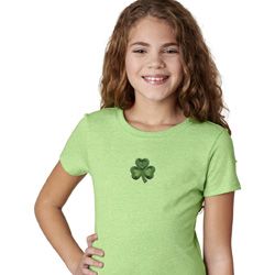 St Patricks Day Shamrock Patch Small Print Girls T-shirt
