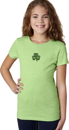 St Patricks Day Shamrock Patch Small Print Girls T-shirt