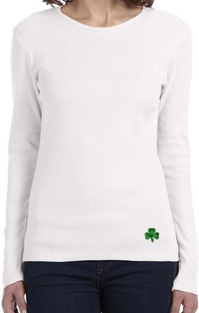 St Patricks Day Shamrock Sequins Bottom Print Ladies Long Sleeve