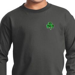St Patricks Day Shamrock Sequins Pocket Print Kids Long Sleeve