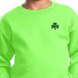 St Patricks Day Shamrock Sequins Pocket Print Kids Sweatshirt
