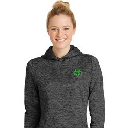 St Patricks Day Shamrock Sequins Pocket Print Ladies Dry Wicking Hood
