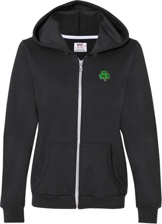 St Patricks Day Shamrock Sequins Pocket Print Ladies Full Zip Hoodie
