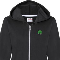 St Patricks Day Shamrock Sequins Pocket Print Ladies Full Zip Hoodie