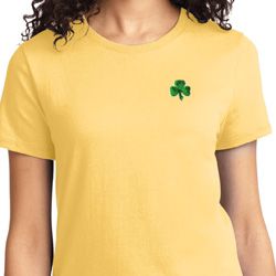 St Patricks Day Shamrock Sequins Pocket Print Ladies T-shirt