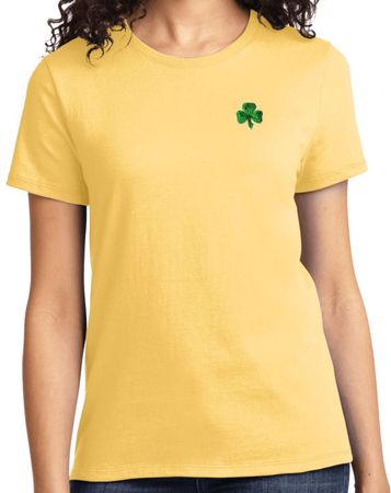 St Patricks Day Shamrock Sequins Pocket Print Ladies T-shirt