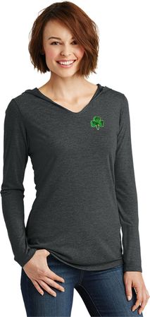 St Patricks Day Shamrock Sequins Pocket Print Ladies Tri Hoodie