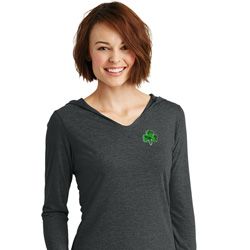 St Patricks Day Shamrock Sequins Pocket Print Ladies Tri Hoodie