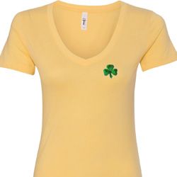 St Patricks Day Shamrock Sequins Pocket Print Ladies V-neck