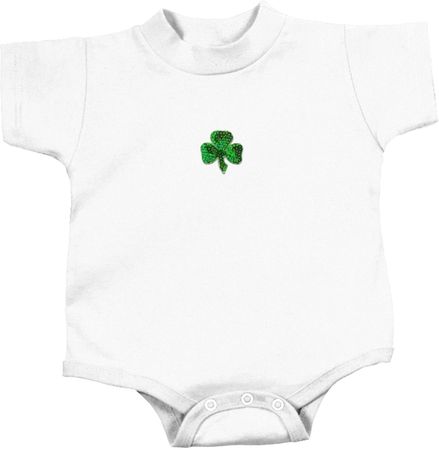 St Patricks Day Shamrock Sequins Small Print Baby Romper