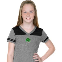 St Patricks Day Shamrock Sequins Small Print Girls Football Tee St Patricks Day Shamrock Sequins Small Print Girls Football Tee