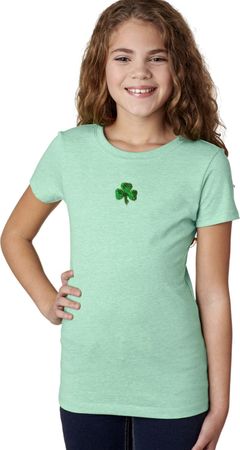 St Patricks Day Shamrock Sequins Small Print Girls T-shirt