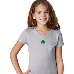 St Patricks Day Shamrock Sequins Small Print Girls V-neck St Patricks Day Shamrock Sequins Small Print Girls V-neck