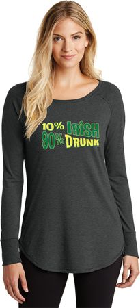 St Patricks Day Shirt 10% Irish 90% Drunk Ladies Tri Long Sleeve