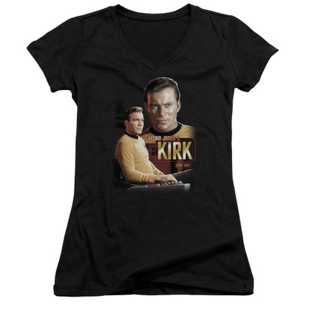 Star Trek Juniors V-neck Shirt - Captain Kirk Trekkie Black Tee