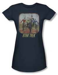 Star Trek Juniors Shirt Running Cartoon Crew Slate Tee T-Shirt
