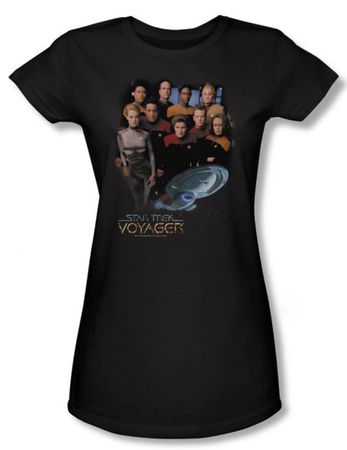 Star Trek Juniors Shirt Voyager Crew Black Tee T-Shirt