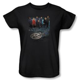 Star Trek Ladies Shirt Enterprise Crew Black Tee T-Shirt