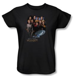 Star Trek Ladies Shirt Voyager Crew Black Tee T-Shirt