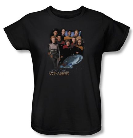 Star Trek Ladies Shirt Voyager Crew Black Tee T-Shirt