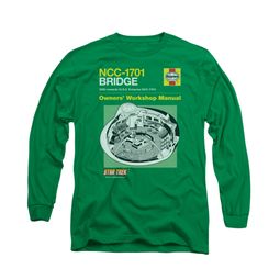 Star Trek Shirt Bridge Manual Long Sleeve Kelly Green Tee T-Shirt