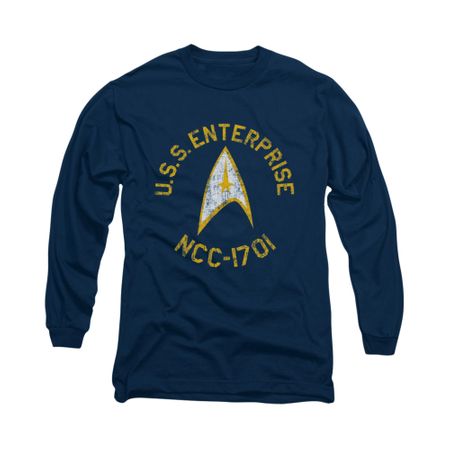 Star Trek Shirt Distressed NCC-1701 Long Sleeve Navy Tee T-Shirt