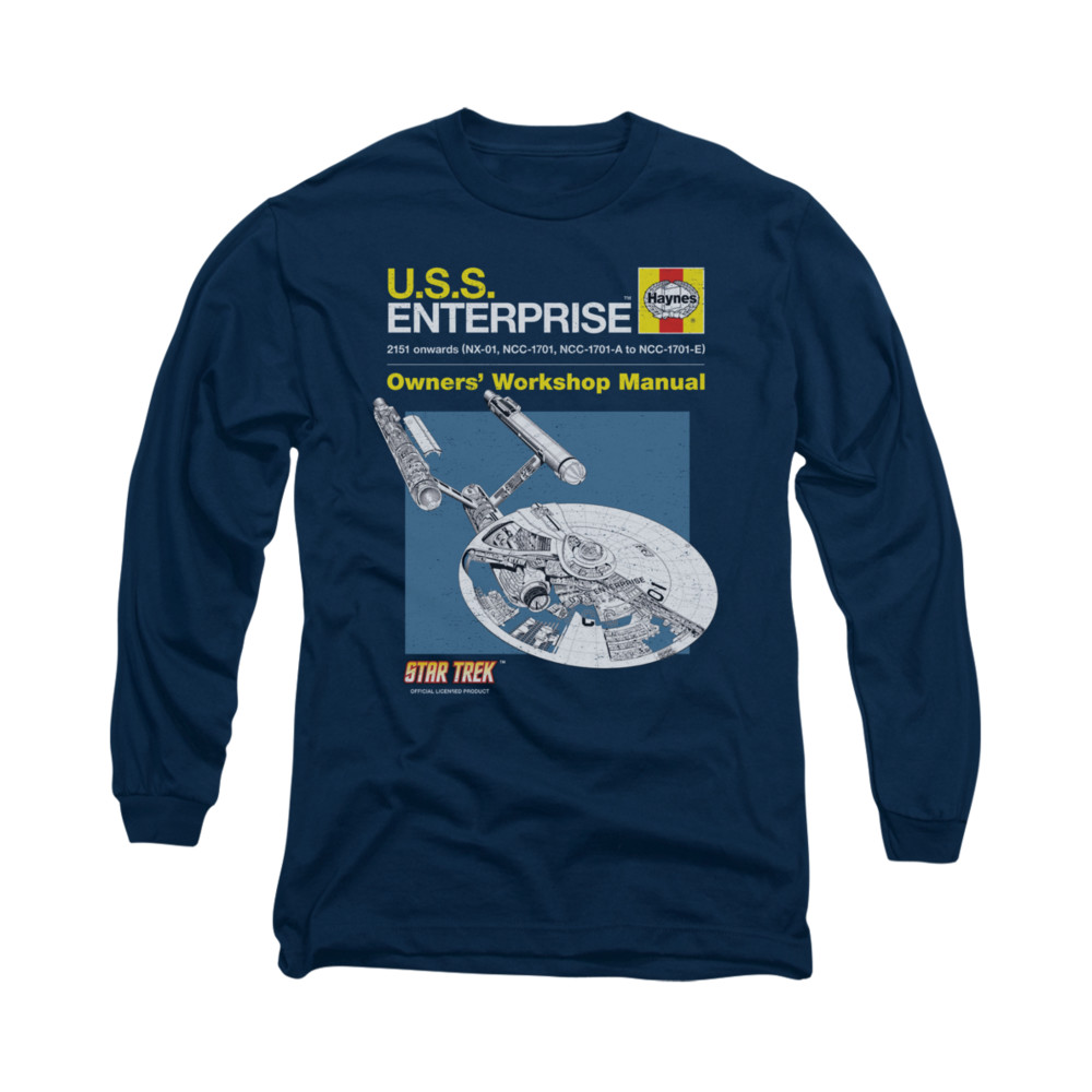 Star Trek Shirt Enterprise Manual Long Sleeve Navy Tee TShirt Star