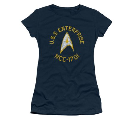 Star Trek Shirt Juniors Distressed NCC-1701 Navy T-Shirt