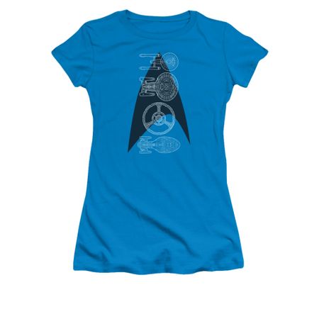 Star Trek Shirt Juniors Line Of Ships Turquoise T-Shirt