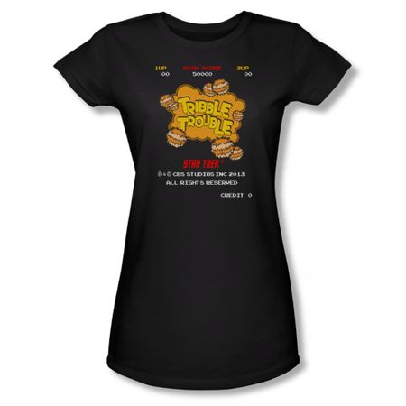Star Trek Shirt Juniors Tribble Trouble Arcade Black T-Shirt