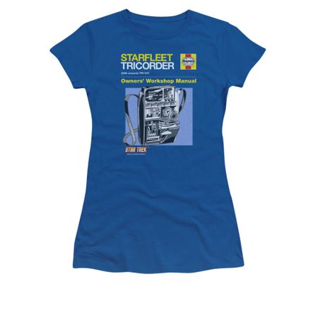 Star Trek Shirt Juniors Tricorder Manual Royal Blue T-Shirt