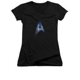 Star Trek Shirt Juniors V Neck Galactic Shield Black T-Shirt Star Trek Shirt Juniors V Neck Galactic Shield Black T-Shirt