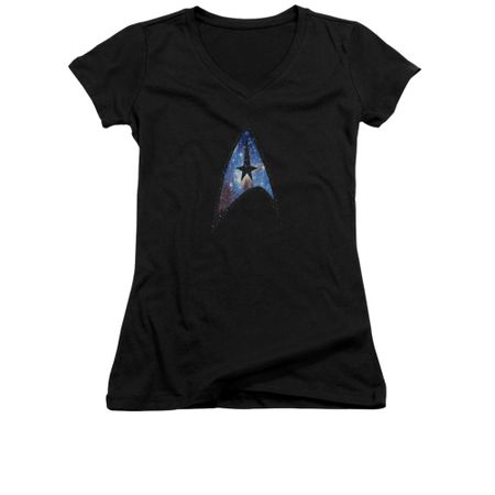 Star Trek Shirt Juniors V Neck Galactic Shield Black T-Shirt
