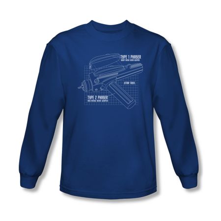 Star Trek Shirt Phaser Prints Long Sleeve Royal Blue Tee T-Shirt