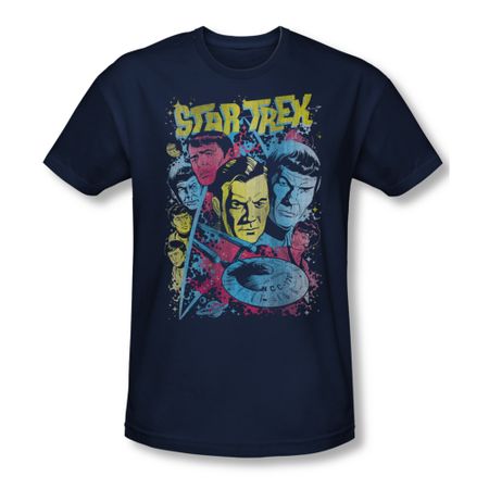 Star Trek Shirt Slim Fit Comic Illustration Navy T-Shirt