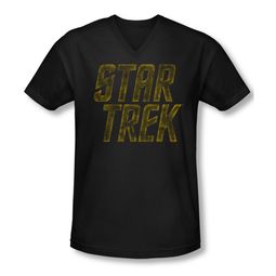 Star Trek Shirt Slim Fit V-Neck Distressed Logo Black T-Shirt