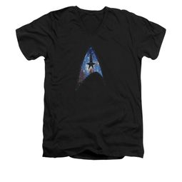 Star Trek Shirt Slim Fit V-Neck Galactic Shield Black T-Shirt Star Trek Shirt Slim Fit V-Neck Galactic Shield Black T-Shirt