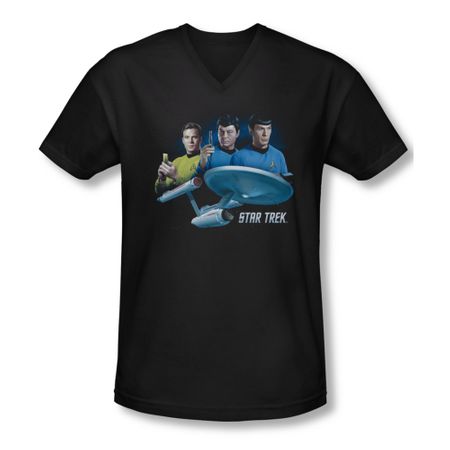 Star Trek Shirt Slim Fit V-Neck The Main Three Black T-Shirt