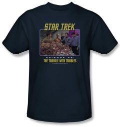 Star Trek Shirt The Trouble With Tribbles Adult Navy Tee T-Shirt