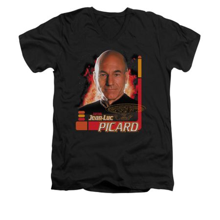 Star Trek - The Next Generation Shirt Slim Fit V Neck Captain Picard Black Tee T-Shirt